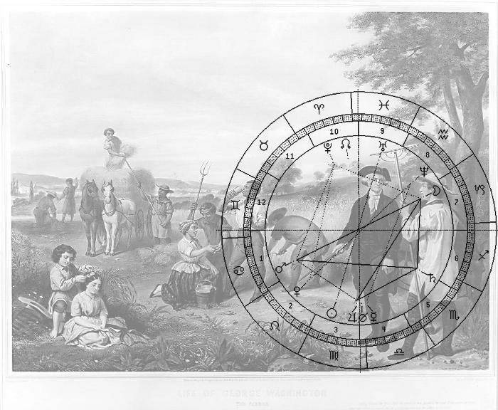 Washington als Farmer mit Horoskop-Uhr 1838